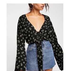 Free People Black Floral Blouse